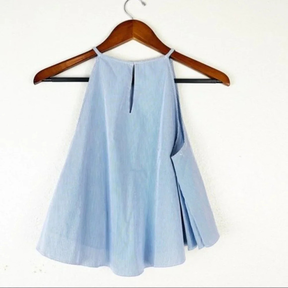 ZARA BASIC Blue Striped Flowy Crop Top Halter Neck Small - Picture 7 of 8